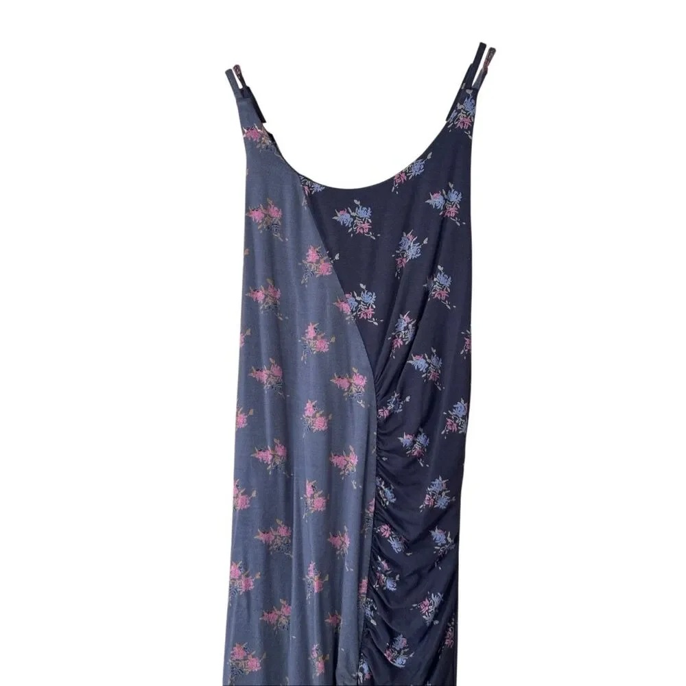 Free people cross back mini floral dress ruched spaghetti strap gray small